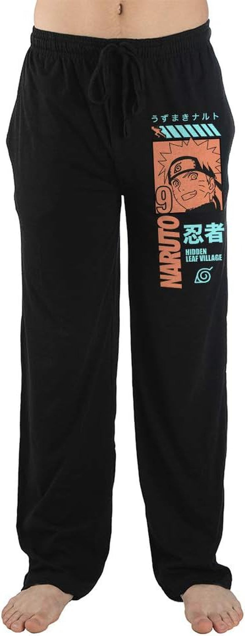Men's Black Pajama Pants Featuring Naruto Anime Character Design