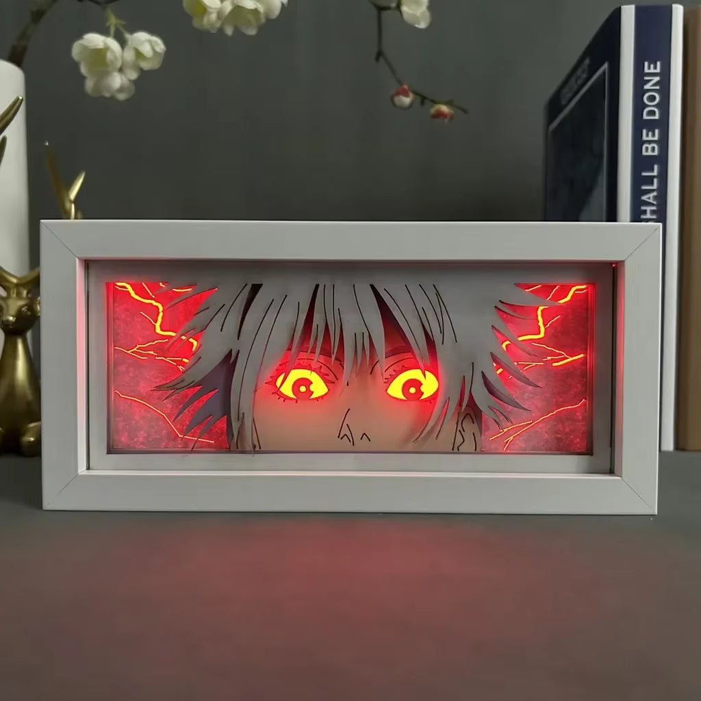 Jujutsu Kaisen Anime Light Box Satoru Gojo Eye Face Lamp for Bedroom Decor Lightbox Manga Nightlight Wood 3D Papercut Desk Lamp