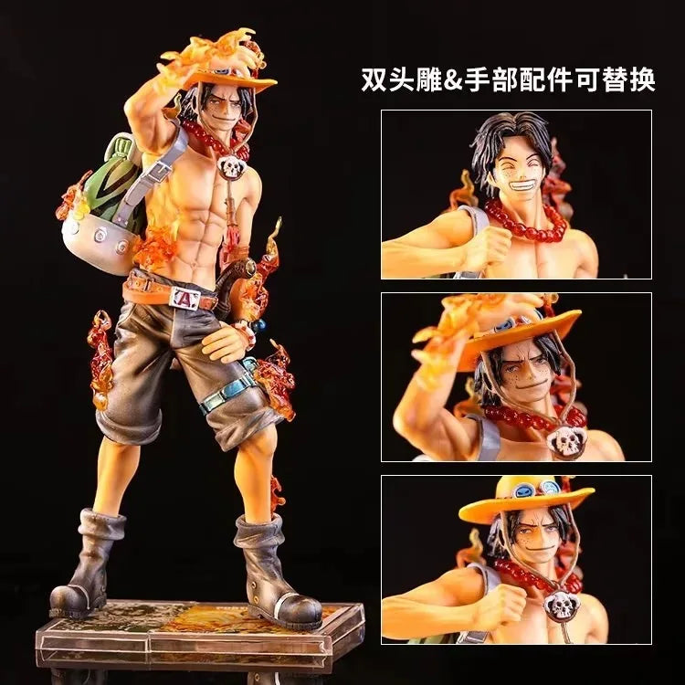 One Pieced 10th Anniversary Portgas D Ace Fire Fist Dual Head Changeable Hands Backpack GK Figure