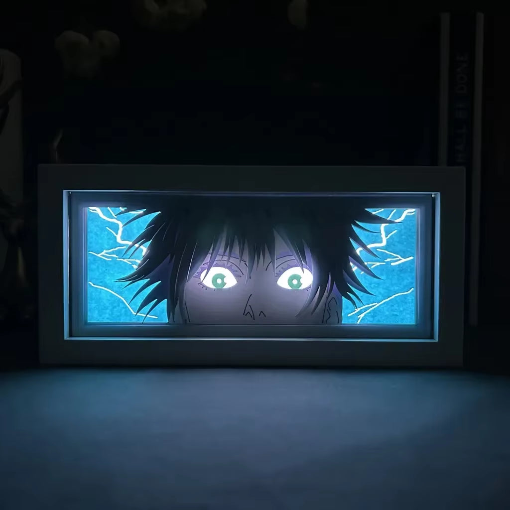 Jujutsu Kaisen Anime Light Box Satoru Gojo Eye Face Lamp for Bedroom Decor Lightbox Manga Nightlight Wood 3D Papercut Desk Lamp