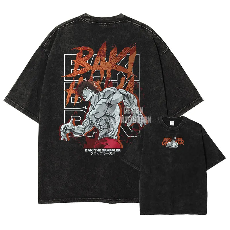 Baki Hanma Oversized Vintage Washed T-Shirt Manga Tee