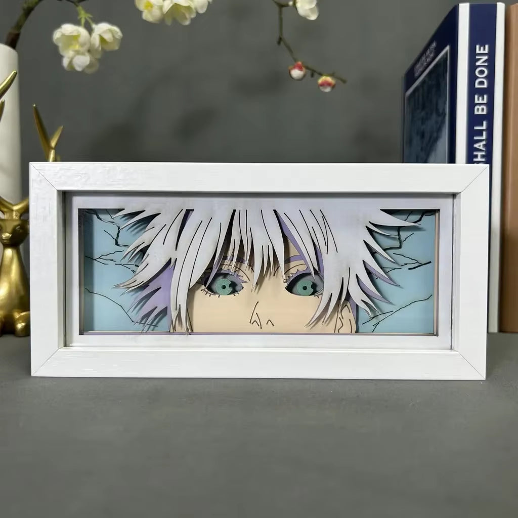 Jujutsu Kaisen Anime Light Box Satoru Gojo Eye Face Lamp for Bedroom Decor Lightbox Manga Nightlight Wood 3D Papercut Desk Lamp