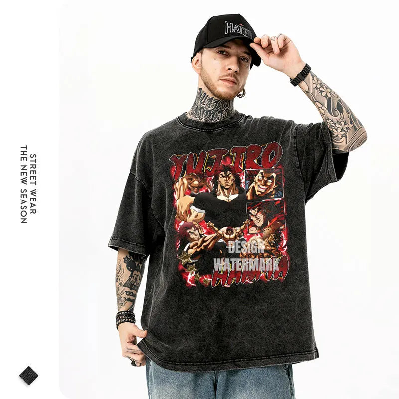 Baki Hanma Oversized Vintage Washed T-Shirt Manga Tee