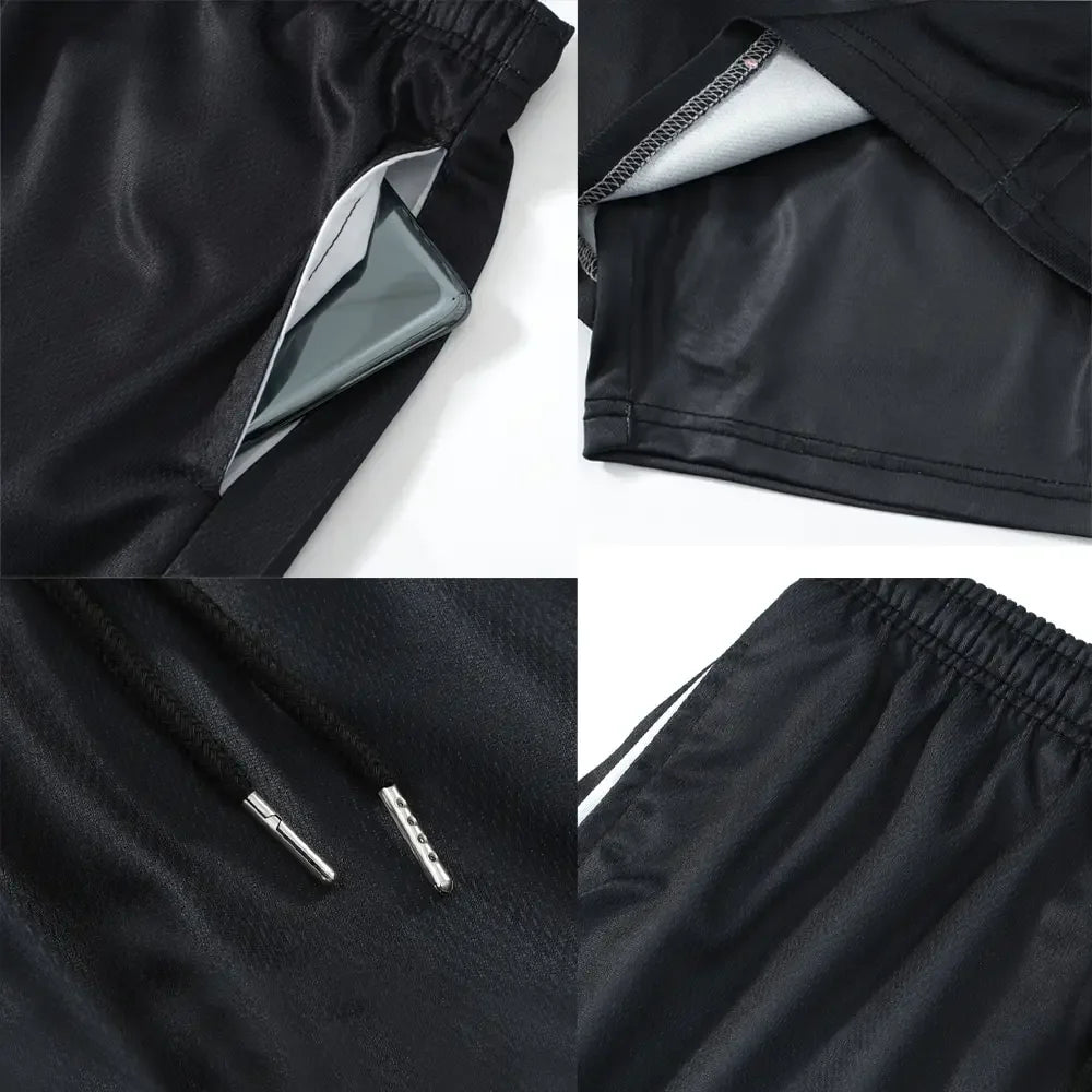 Men’s Anime Printed Quick-Dry Gym Shorts – Black 2-in-1 Mesh
