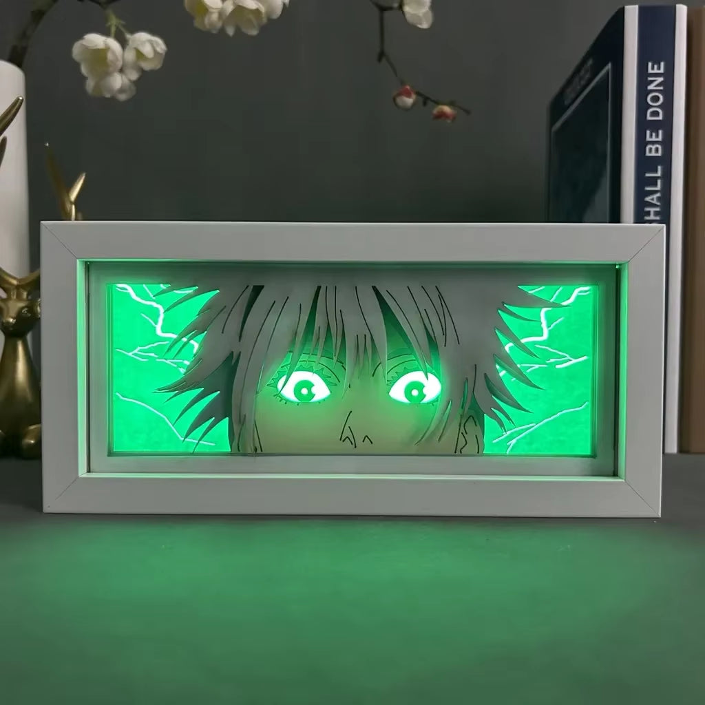 Jujutsu Kaisen Anime Light Box Satoru Gojo Eye Face Lamp for Bedroom Decor Lightbox Manga Nightlight Wood 3D Papercut Desk Lamp