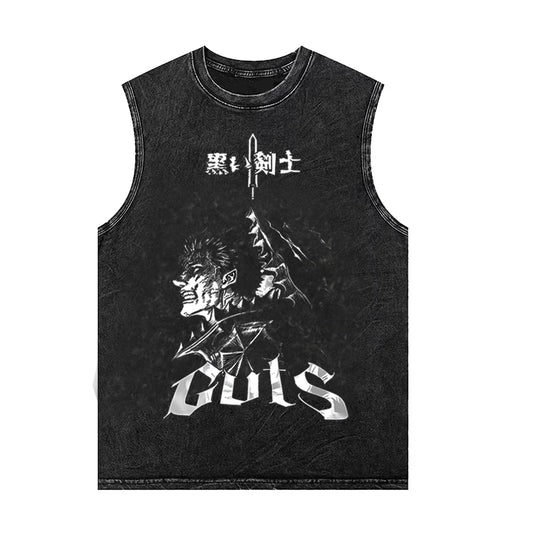 Japanese Anime Graphic Tank Top – Vintage Washed Sleeveless Y2K Streetwear
