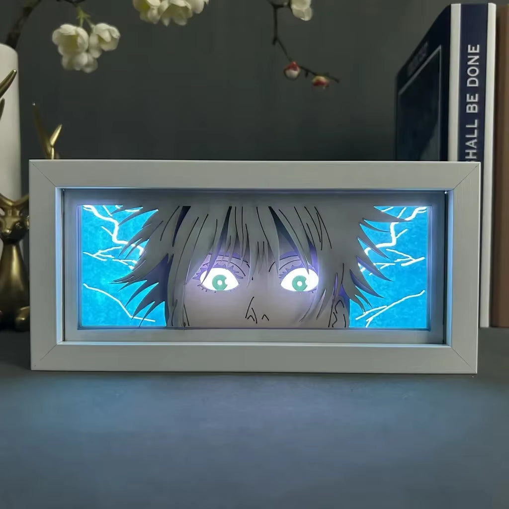 Jujutsu Kaisen Anime Light Box Satoru Gojo Eye Face Lamp for Bedroom Decor Lightbox Manga Nightlight Wood 3D Papercut Desk Lamp