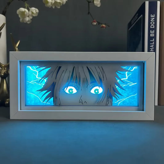 Jujutsu Kaisen Anime Light Box Satoru Gojo Eye Face Lamp for Bedroom Decor Lightbox Manga Nightlight Wood 3D Papercut Desk Lamp