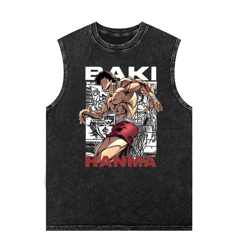 Japanese Anime Graphic Tank Top – Vintage Washed Sleeveless Y2K Streetwear