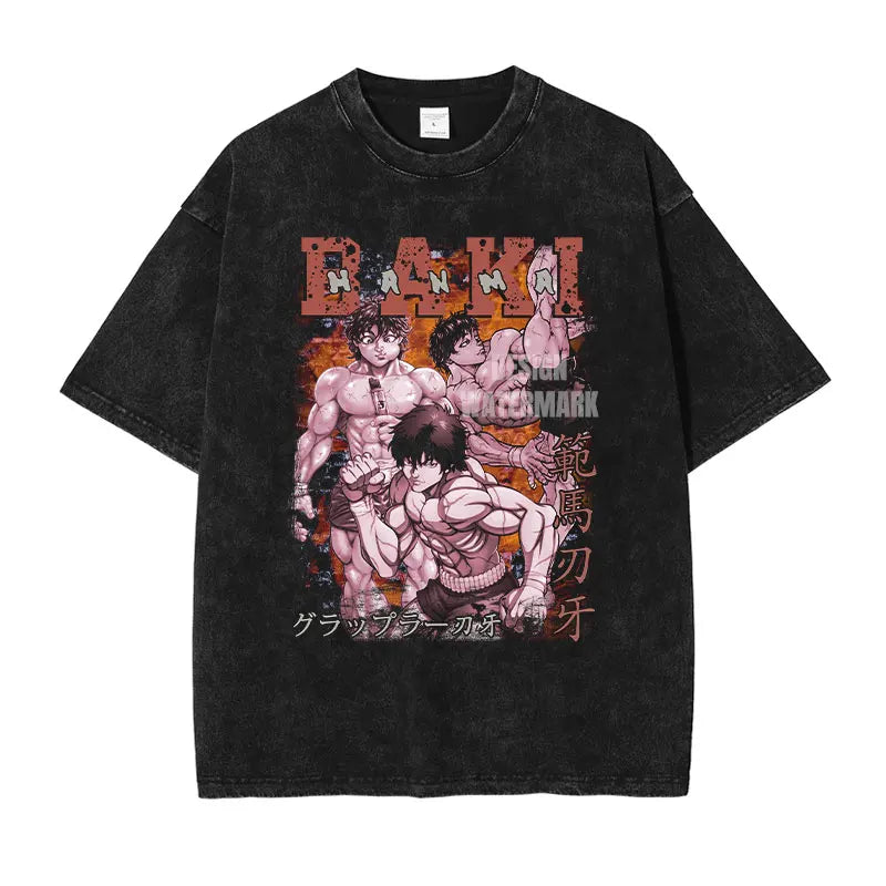 Baki Hanma Oversized Vintage Washed T-Shirt Manga Tee