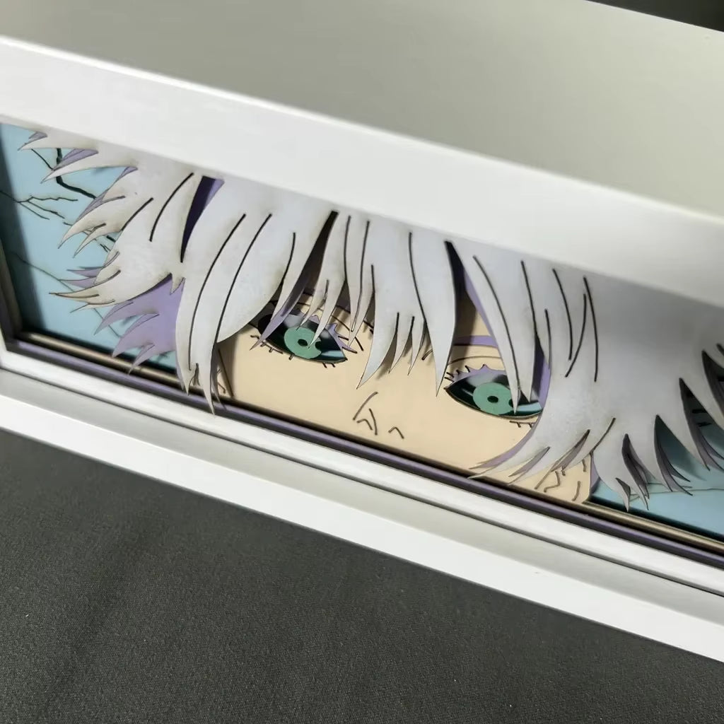 Jujutsu Kaisen Anime Light Box Satoru Gojo Eye Face Lamp for Bedroom Decor Lightbox Manga Nightlight Wood 3D Papercut Desk Lamp