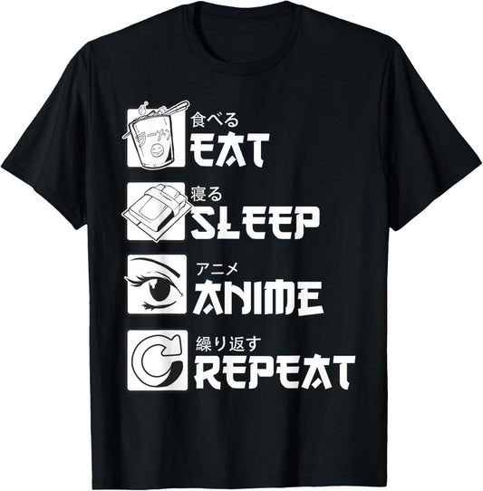 Anime Lifestyle T-Shirt for Men and Women - "Eat, Sleep, Anime, Repeat" Design
