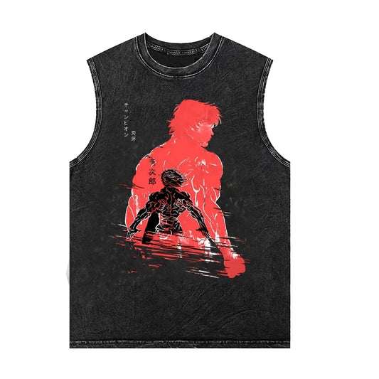 Japanese Anime Graphic Tank Top – Vintage Washed Sleeveless Y2K Streetwear
